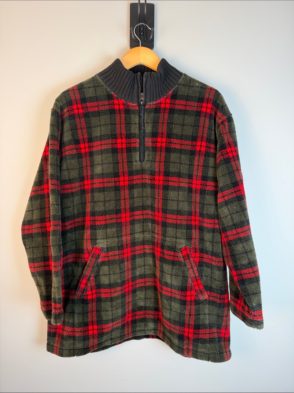 Jones New York Sport Vintage Cabincore  Plaid Quarter-Zip Fleece Pullover Size M